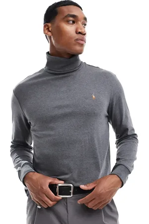 Ralph Lauren Icon logo turtle neck pima cotton long sleeve t-shirt in charcoal marl