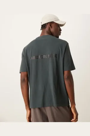 Abercrombie & Fitch Centre and back logo print vintage oversized fit t-shirt in charcoal