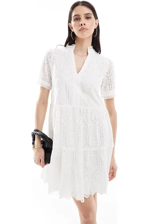 Y.A.S V neck broderie mini dress in