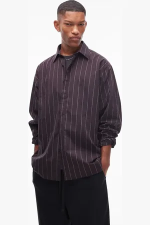 Topman Long sleeve oversized stripe shirt in burgundy