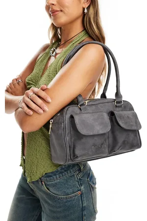 Glamorous Pocket detail top handle bag in washed grey