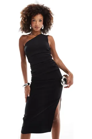 In The Style Bengaline one shoulder ruched midi dress in