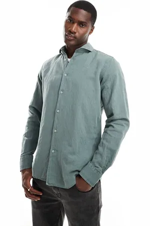 SCALPERS Vintage linen shirt in dark khaki