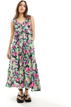Y.A.S Y.A.S v-neck frill midi dress in floral