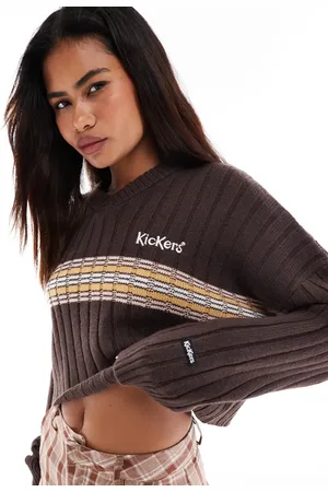 Kickers Cropped knitted cricket jumper with embroidered logo in brown