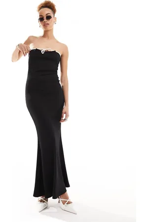 Lioness Bandeau contrast trim bow detail maxi dress in