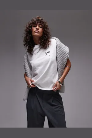 SELECTED Femme cropped t-shirt with bow print in