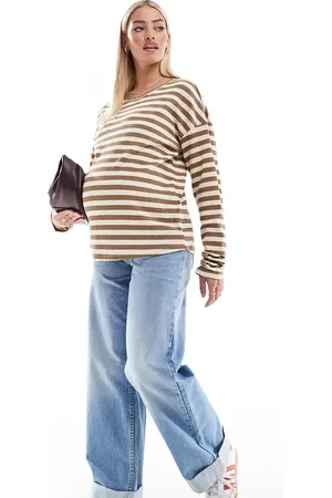 Mama;licious Mamalicious Maternity long sleeve breton stripe t-shirt in and yellow