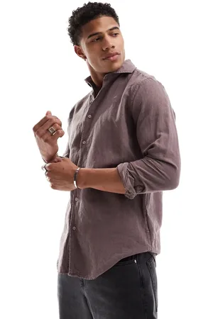 SCALPERS Vintage linen se shirt in burgundy