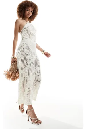 Amy Lynn Halterneck floral crochet maxi dress in cream