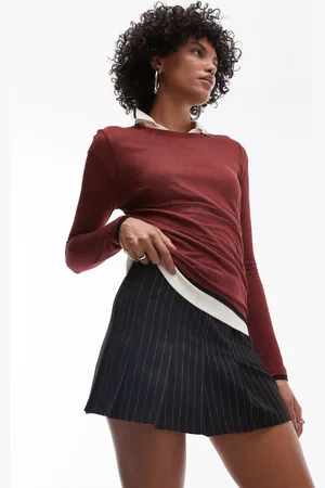 Topshop Pleat mini skirt in mono stripe