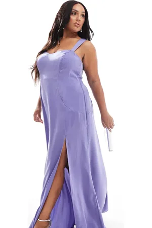 ASOS ASOS DESIGN Curve exclusive satin sweetheart maxi dress with split in purple