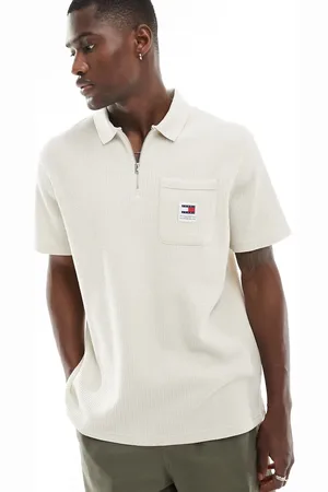 Tommy Hilfiger Oversized waffle polo shirt in off white