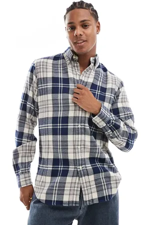 Ralph Lauren Icon logo check brushed flannel shirt in cream/navy