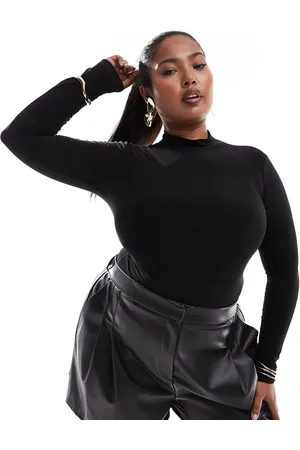 ASOS ASOS DESIGN Curve double layer slinky high neck long sleeve bodysuit in
