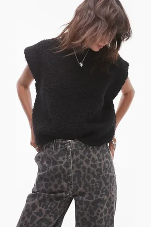 Topshop Knitted crew boucle rib off shoulder relaxed vest in