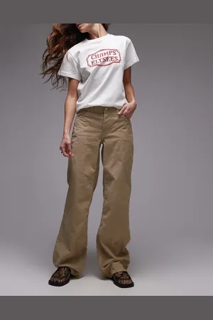 Topshop Cord Ember low rise wide leg jeans in buttermilk