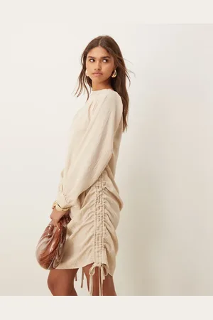 Ghospell Ines ruched drawstring mini dress in cream
