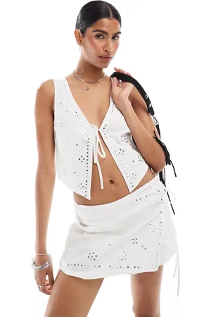 MANGO Western studded tie front co-ord top in