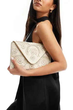 True Decadence Floral beaded envelope clutch bag in cream