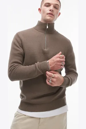 SELECTED Knitted half zip jumper in tan
