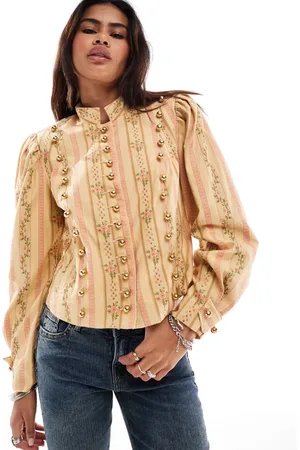 Free People Floral print button detail military blazer in pink