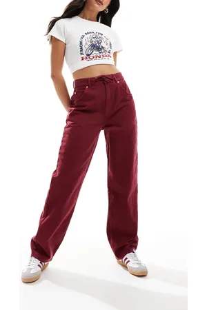 ASOS Dad jeans with self belt in burgundy