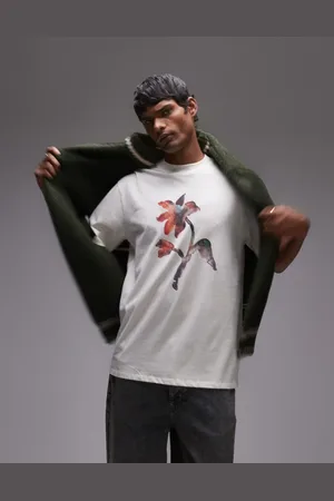 Topman Premium oversized fit t-shirt with front and back abstract watercolour floral print in ecru