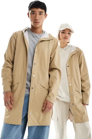 Rains 12020 unisex waterproof long hooded jacket in sand