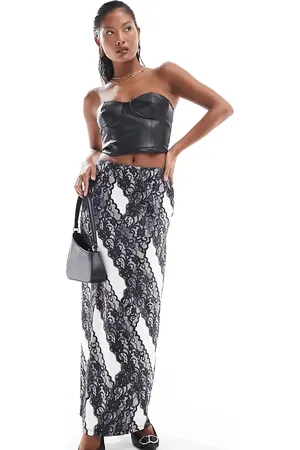 VERO MODA Lace print jersey maxi skirt in mono