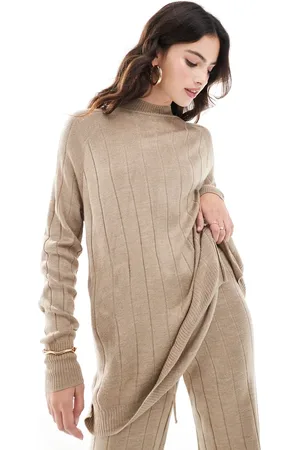 ONLY High neck knitted lightweight knitted jumper co-ord in sand