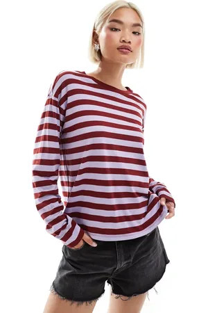 Monki Long sleeve top in red and purple stripes