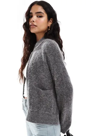 SELECTED Femme zip thru fluffy merino wool alpaca blend cardigan with pockets in