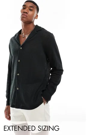 ASOS Relaxed deep revere collar textured shirt in black