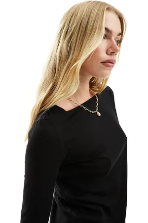MANGO Slash neck long sleeve top in