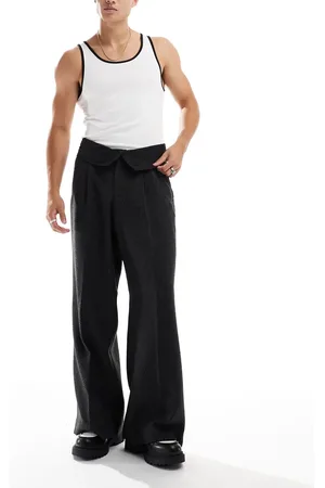 ASOS Smart loose leg trousers with contrast waistband in micro checkerboard