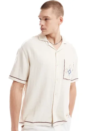 Bershka Aztec embroidered shirt in ecru