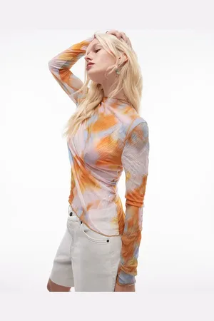 Topshop Abstract floral crinkle long sleeve top in