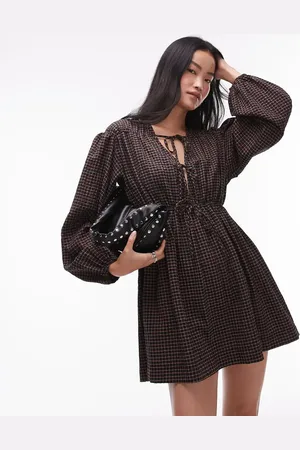 Topshop Gathered bust mini dress in check