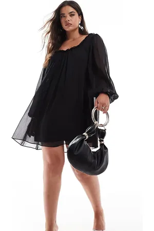 ASOS ASOS DESIGN Curve ruffle neck mini smock dress in