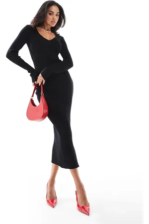 In The Style Soft ribbed v neck midaxi jumper dress in
