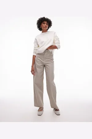 Topshop High rise Baggy jeans in beige stripe