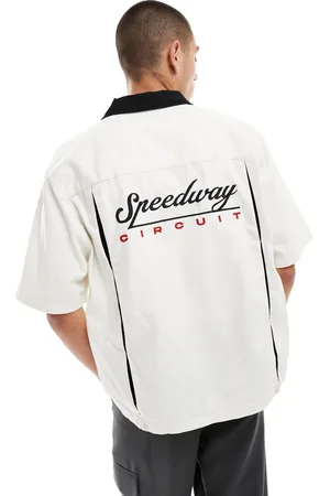 Bershka Speedway back print shirt in ecru