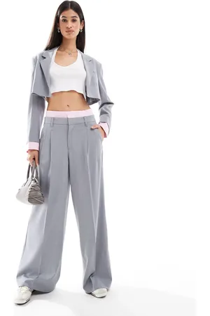 Bershka Striped waistband wide leg tailored trousers co-ord in