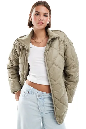 ONLY Quilted oversized coat in sage