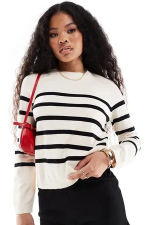 VERO MODA Crew neck jumper in cream with black stripes