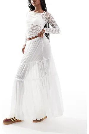 COLLUSION Maxi sheer tiered skirt in cream