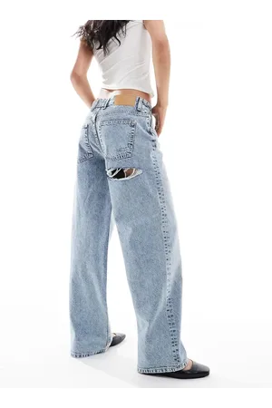 ASOS Mid rise baggy boyfriend jeans with cheeky rip in mid