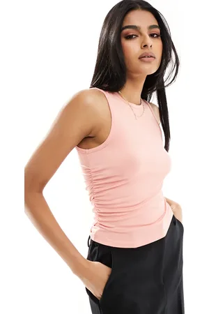 VERO MODA Slinky tank top with ruching in peach