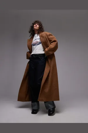 Topshop Brushed popper coat in camel